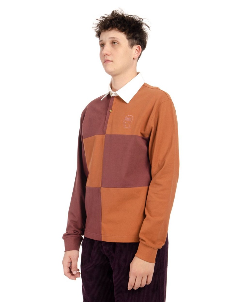 Burgundy Brain Dead Paneled Rugby Shirt | USA MNEP37495