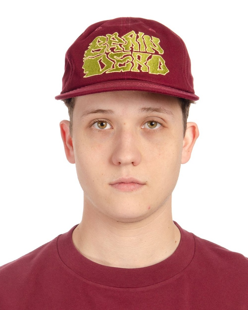 Burgundy Brain Dead Prehistoric Twill Six Panel Hat | USA KHXT01862