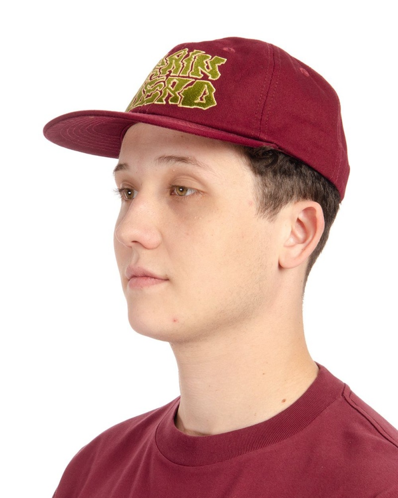 Burgundy Brain Dead Prehistoric Twill Six Panel Hat | USA KHXT01862