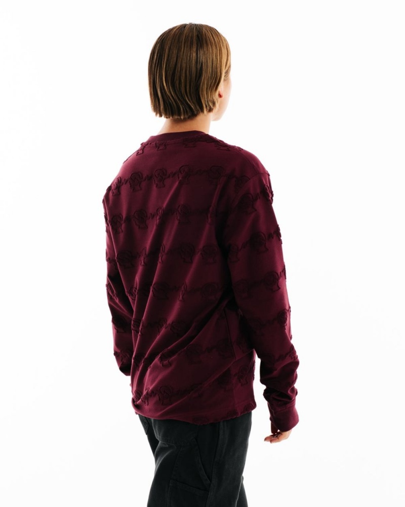 Burgundy Brain Dead Running Head Textured Stripe Long Sleeve T-Shirt | USA QGXY83625