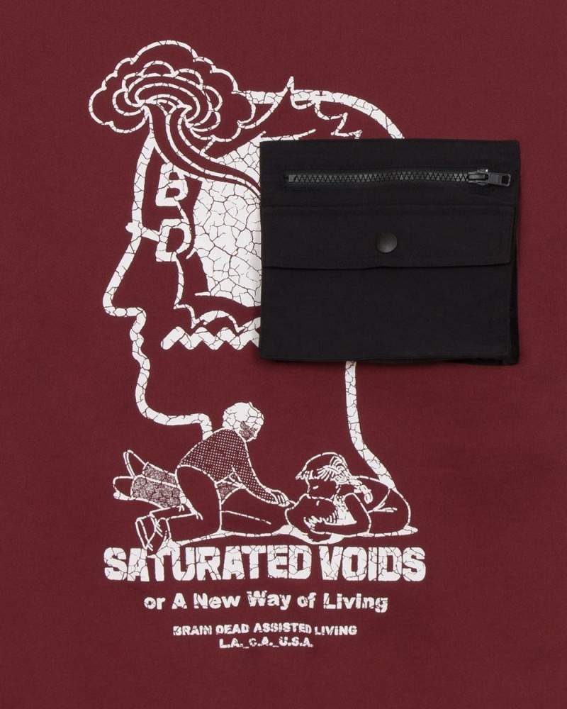 Burgundy Brain Dead Saturated Voids Crewneck Sweatshirt | USA ZBKN53610