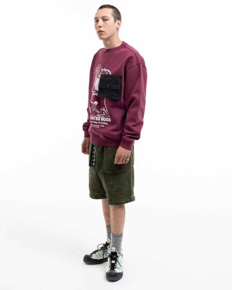 Burgundy Brain Dead Saturated Voids Crewneck Sweatshirt | USA ZBKN53610