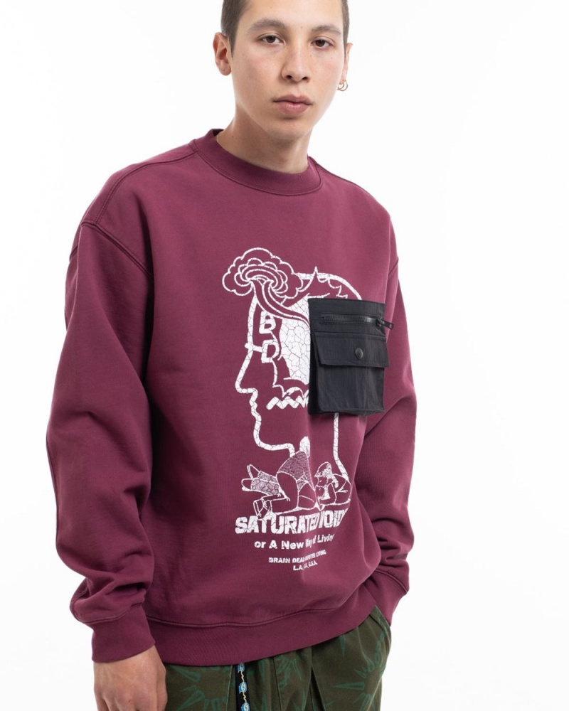 Burgundy Brain Dead Saturated Voids Crewneck Sweatshirt | USA ZBKN53610