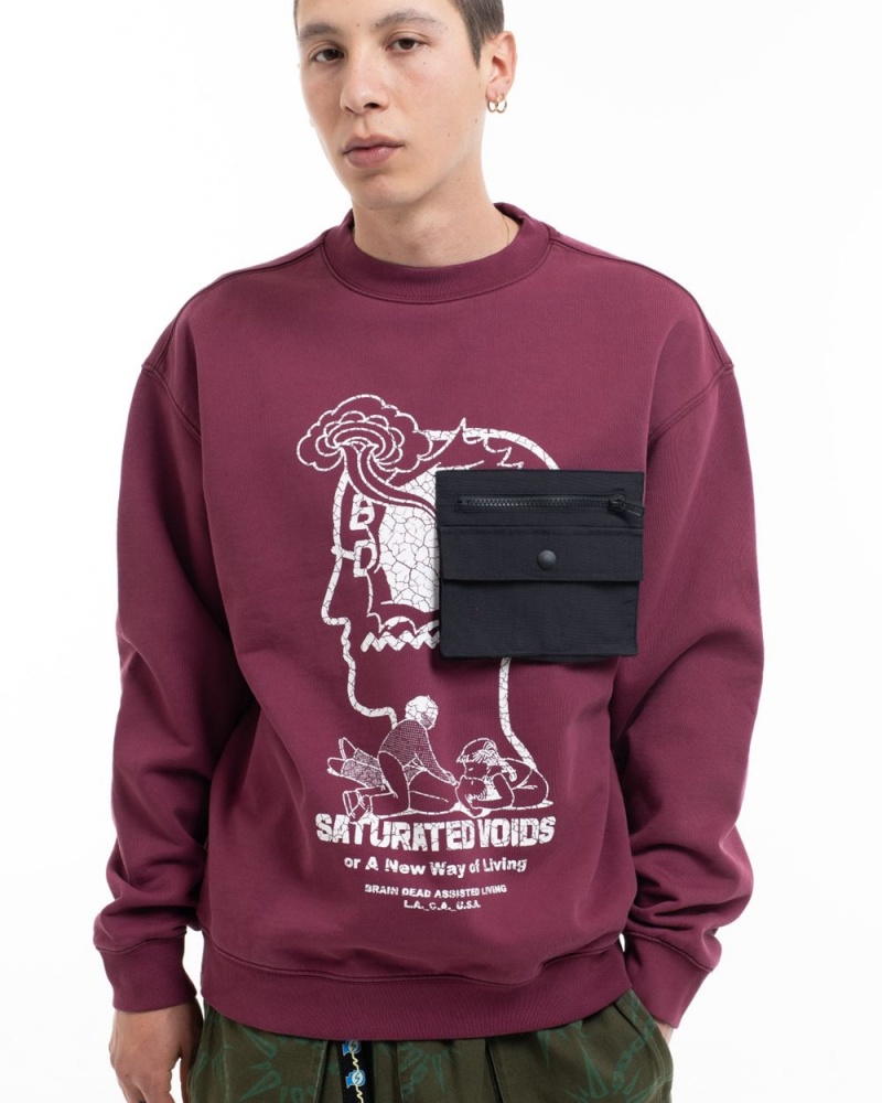 Burgundy Brain Dead Saturated Voids Crewneck Sweatshirt | USA ZBKN53610