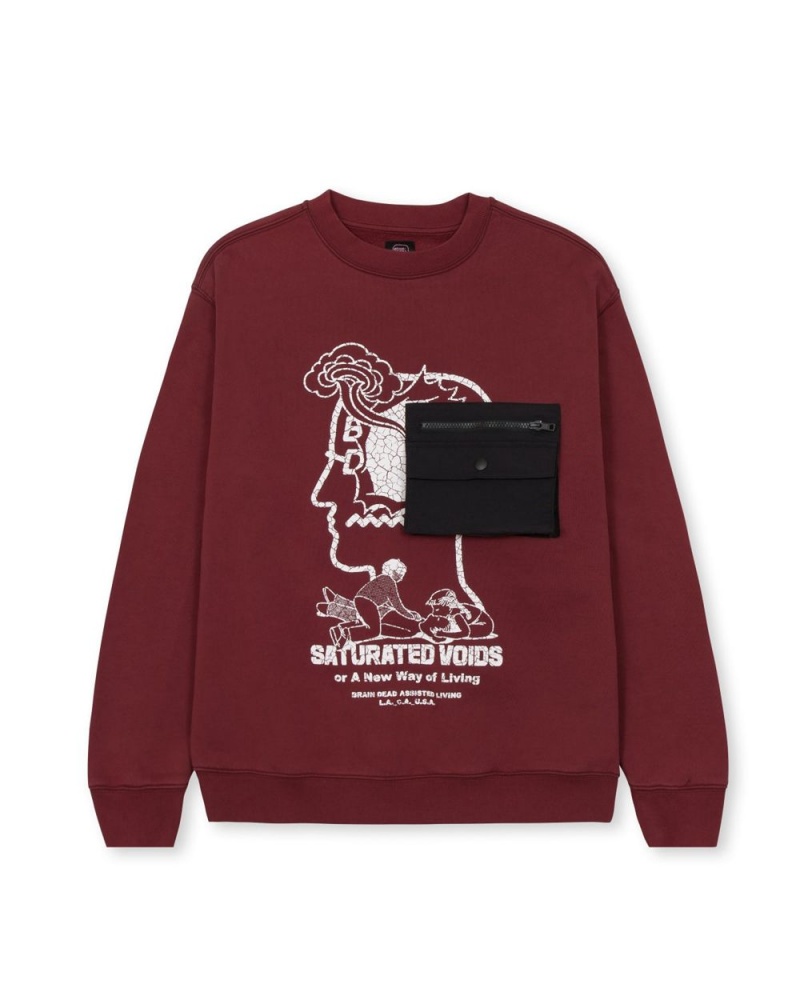 Burgundy Brain Dead Saturated Voids Crewneck Sweatshirt | USA ZBKN53610