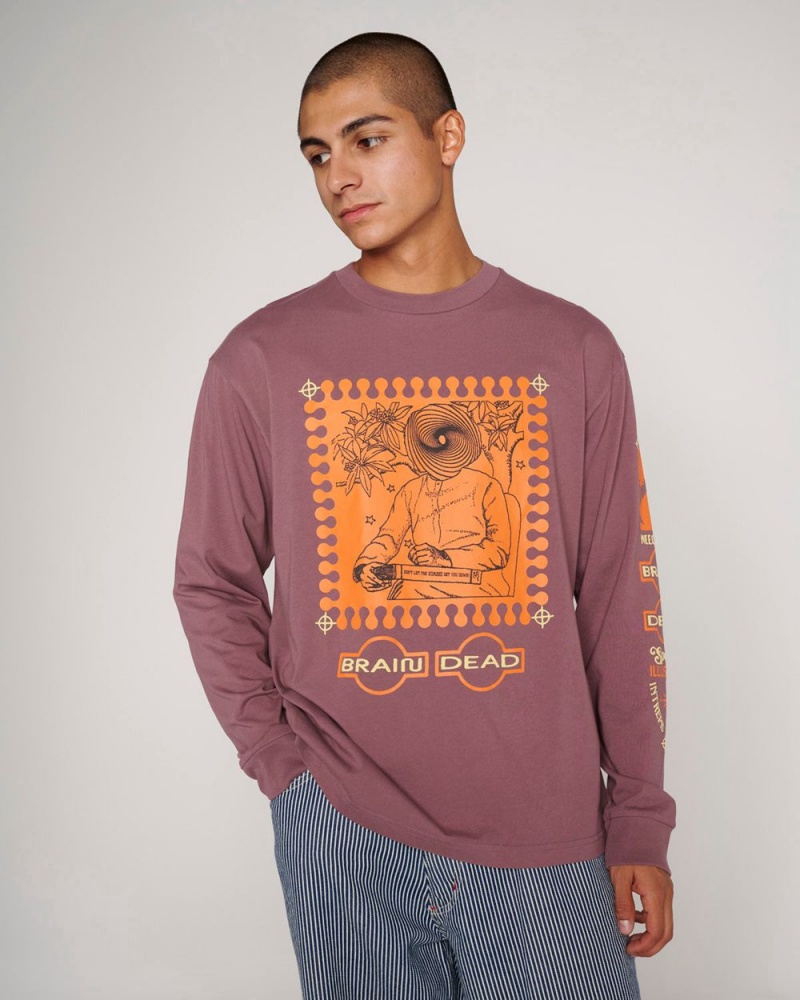 Burgundy Brain Dead Special Illusions Long Sleeve T-Shirt | USA RMZQ89025