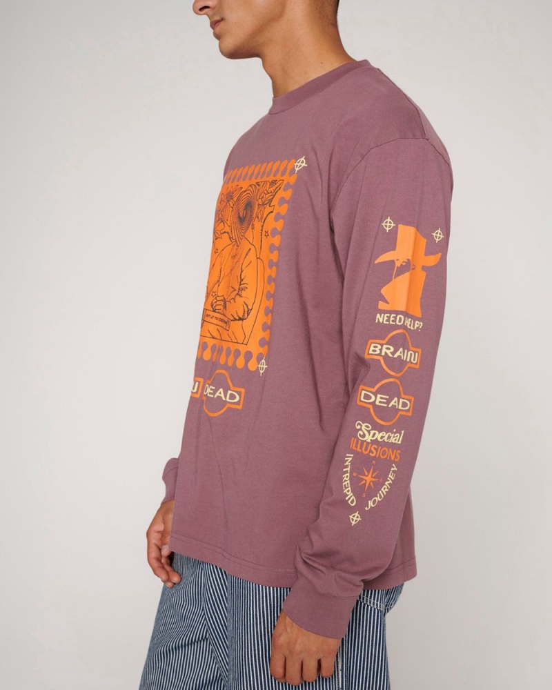 Burgundy Brain Dead Special Illusions Long Sleeve T-Shirt | USA RMZQ89025