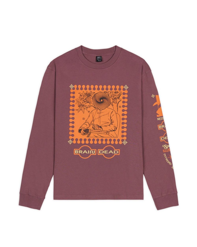 Burgundy Brain Dead Special Illusions Long Sleeve T-Shirt | USA RMZQ89025