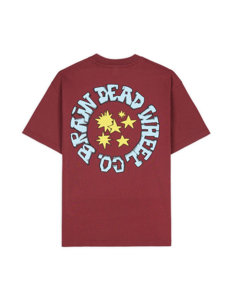 Burgundy Brain Dead Wheel Co T-Shirt | USA AMPS83670