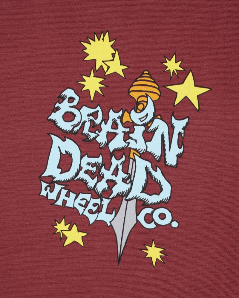 Burgundy Brain Dead Wheel Co T-Shirt | USA AMPS83670