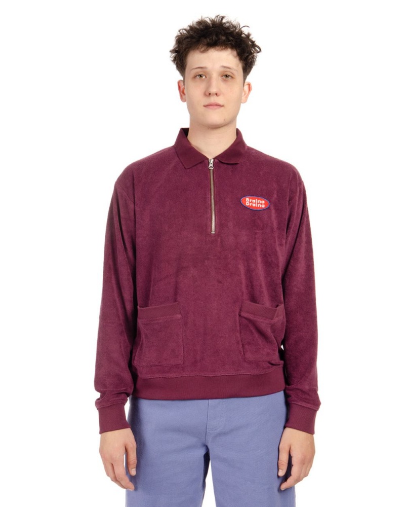 Burgundy Brain Dead Wing It Half Zip Terry Polo T-Shirt | USA RZKP05986