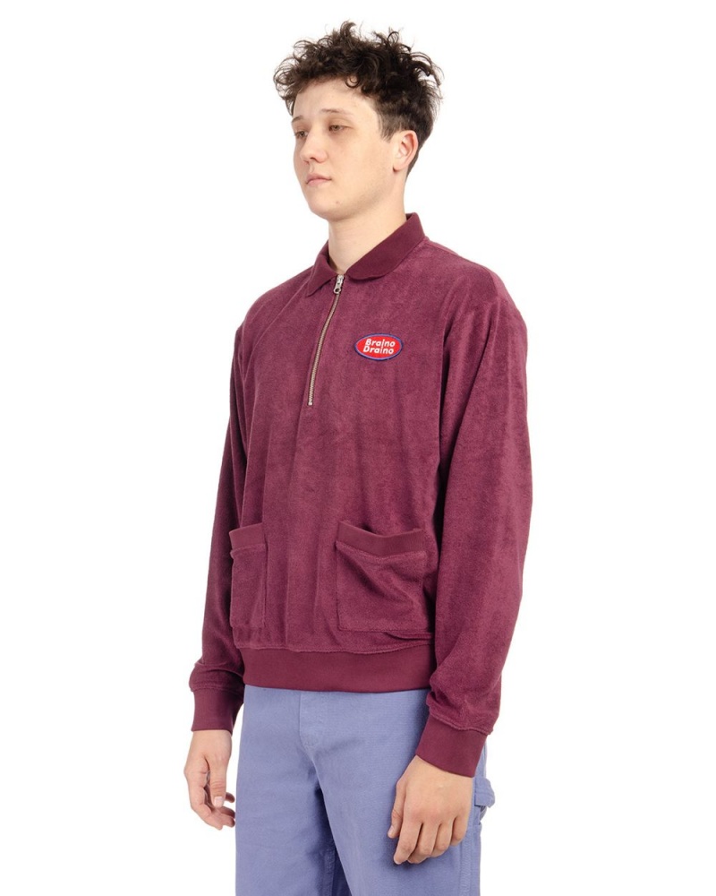 Burgundy Brain Dead Wing It Half Zip Terry Polo T-Shirt | USA RZKP05986