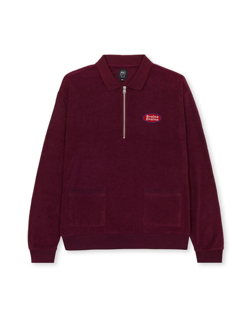 Burgundy Brain Dead Wing It Half Zip Terry Polo T-Shirt | USA RZKP05986