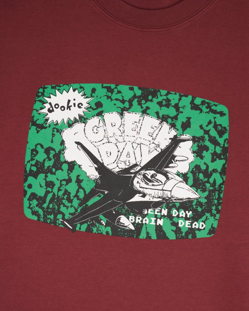 Burgundy Brain Dead X Green Day Airplane T-Shirt | USA KUXE72541