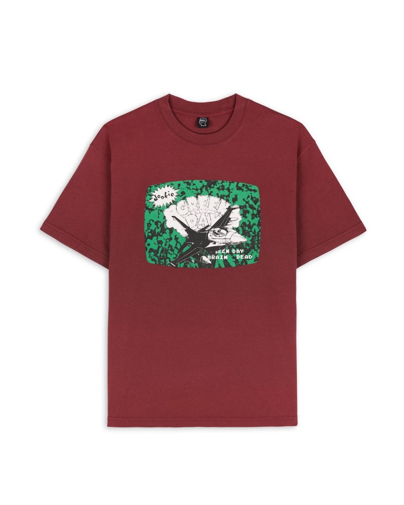 Burgundy Brain Dead X Green Day Airplane T-Shirt | USA KUXE72541