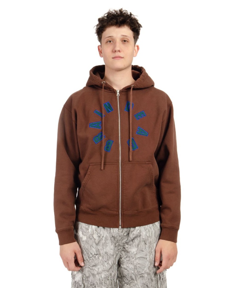 Chocolate Brain Dead Collegiate Zip Up Hoodie | USA HPQF89120