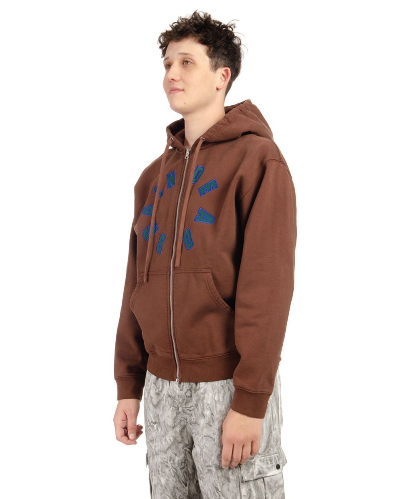 Chocolate Brain Dead Collegiate Zip Up Hoodie | USA HPQF89120