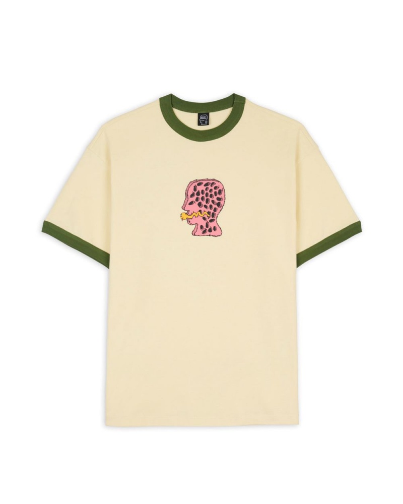 Cream Brain Dead Mouthworm Short Sleeve Ringer Tee T-Shirt | USA OMJR42167