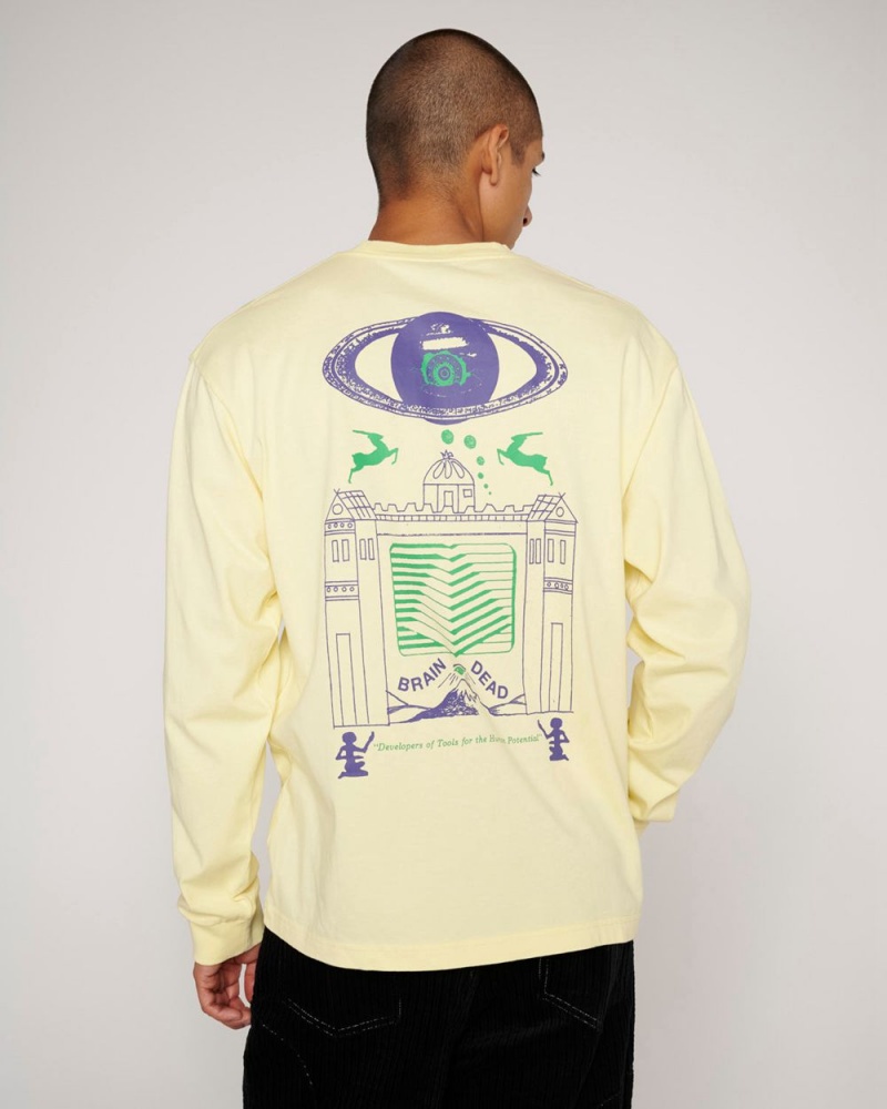 Cream Brain Dead New Dimensions Long Sleeve T-Shirt | USA PTLR39064