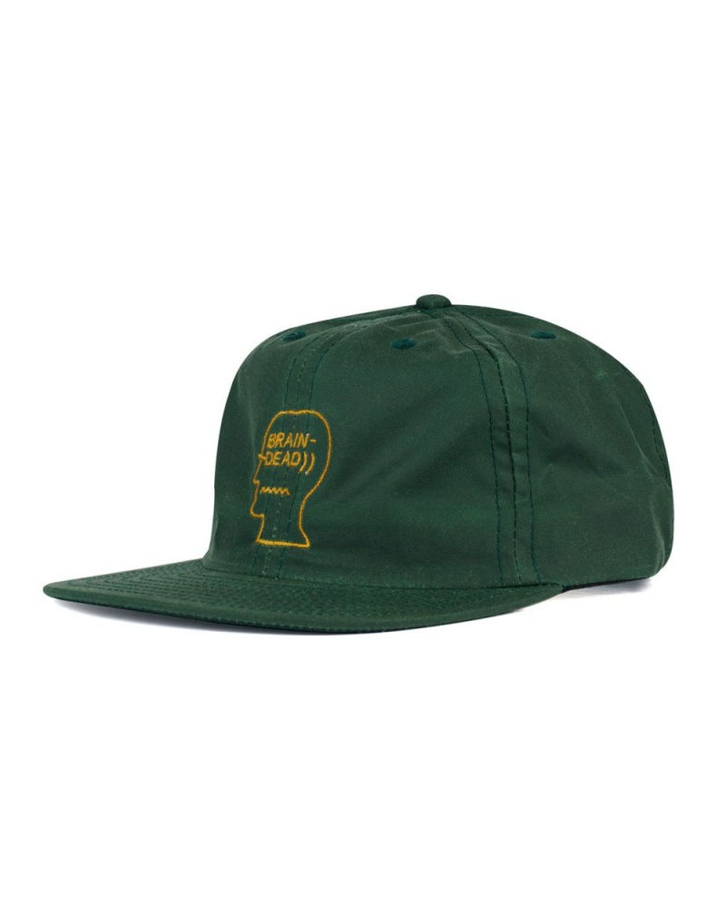 Dark Green Brain Dead Waxed Logo Head Cap | USA WVLN75439