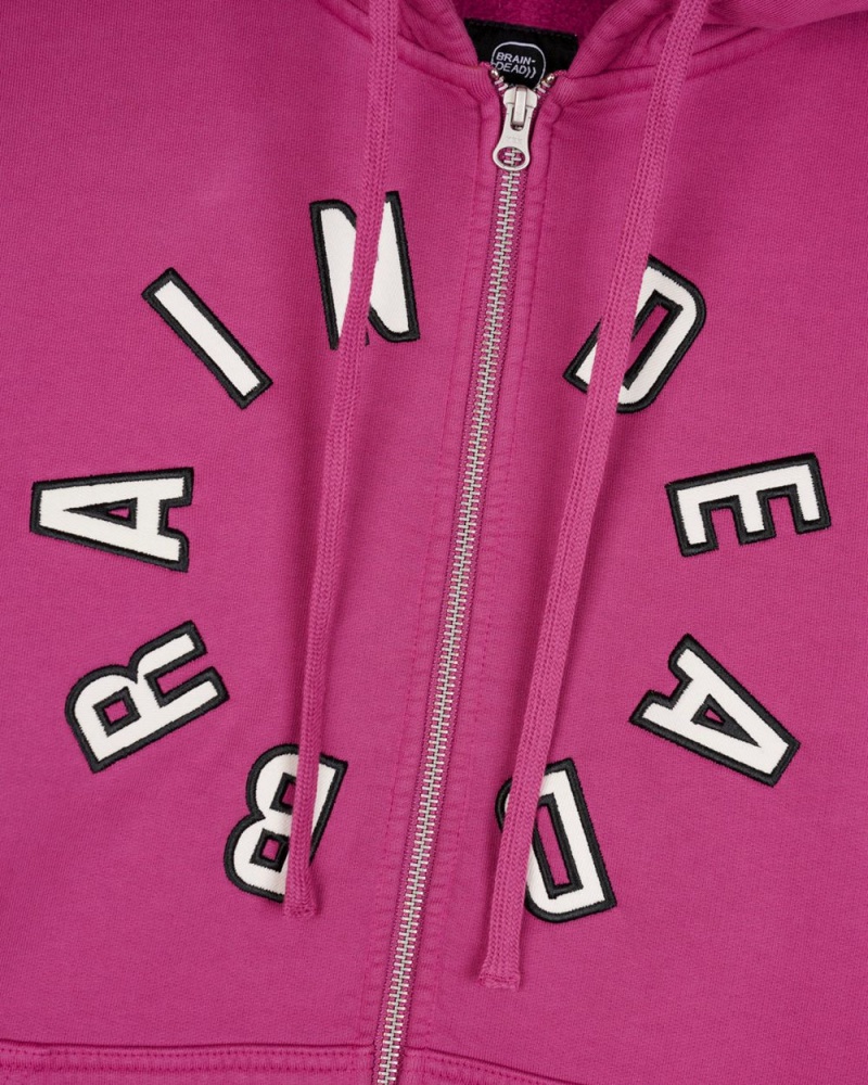 Fuchsia Brain Dead Collegiate Zip Up Hoodie | USA VWGS90345