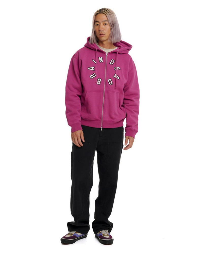 Fuchsia Brain Dead Collegiate Zip Up Hoodie | USA VWGS90345