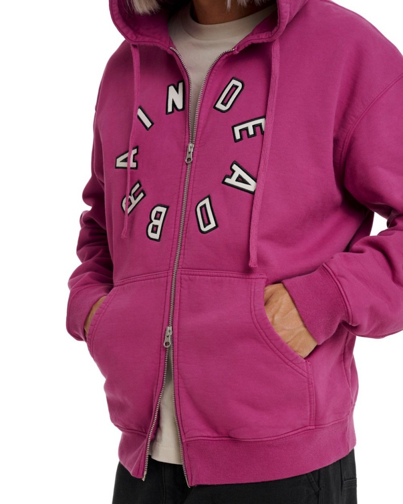 Fuchsia Brain Dead Collegiate Zip Up Hoodie | USA VWGS90345