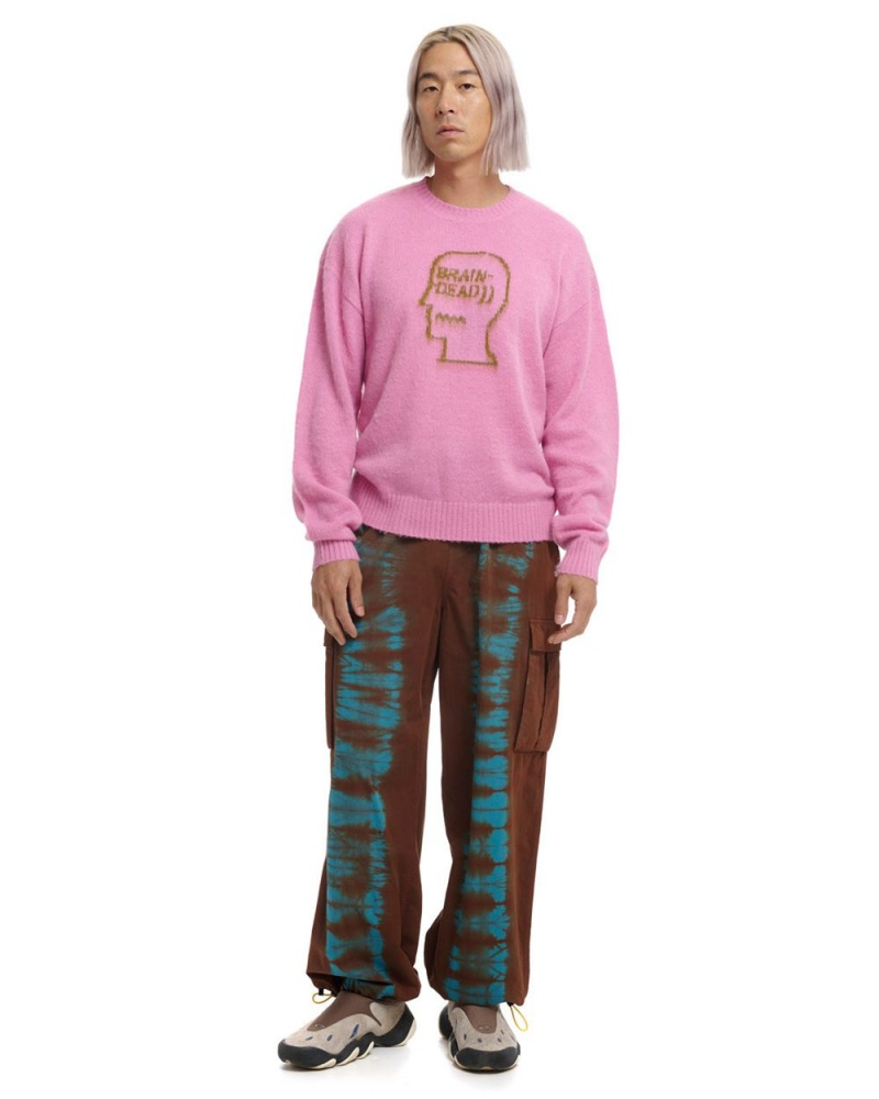 Fuchsia Brain Dead Superfuzz Logohead Crewneck Sweater | USA XCKA97263