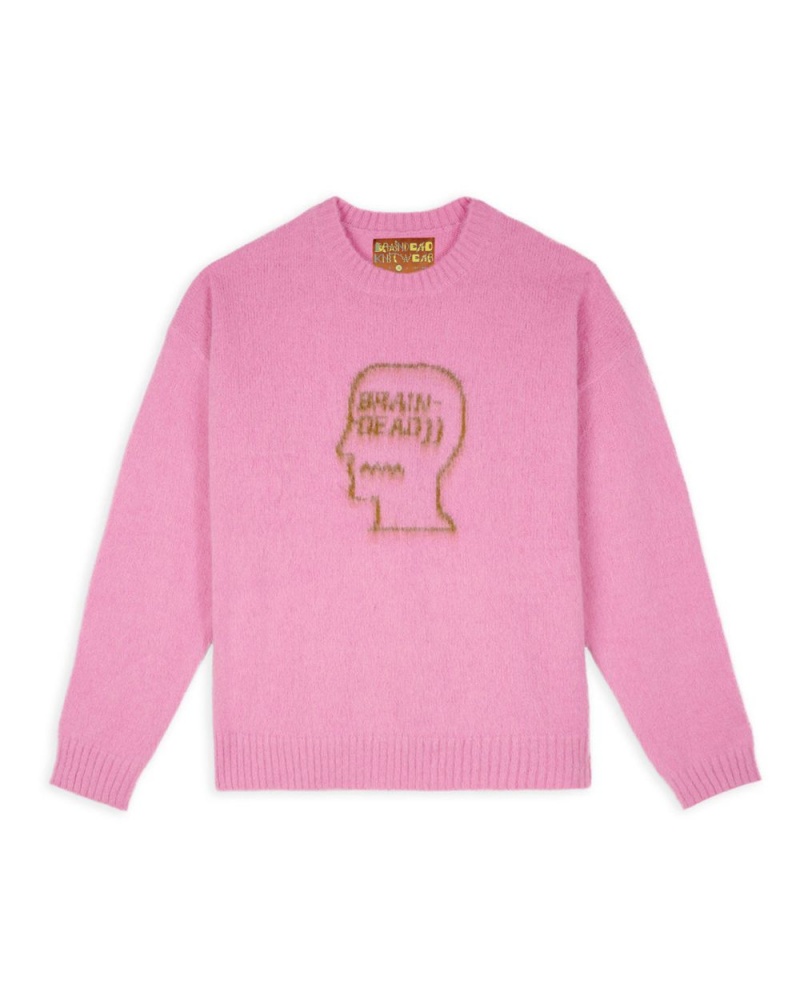 Fuchsia Brain Dead Superfuzz Logohead Crewneck Sweater | USA XCKA97263