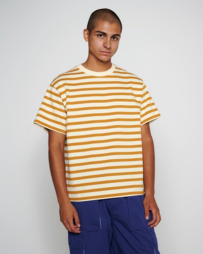 Gold Brain Dead Organic Striped T-Shirt | USA APDC96371