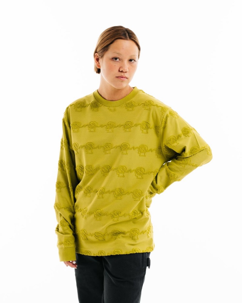 Gold Brain Dead Running Head Textured Stripe Long Sleeve T-Shirt | USA ODEA31245