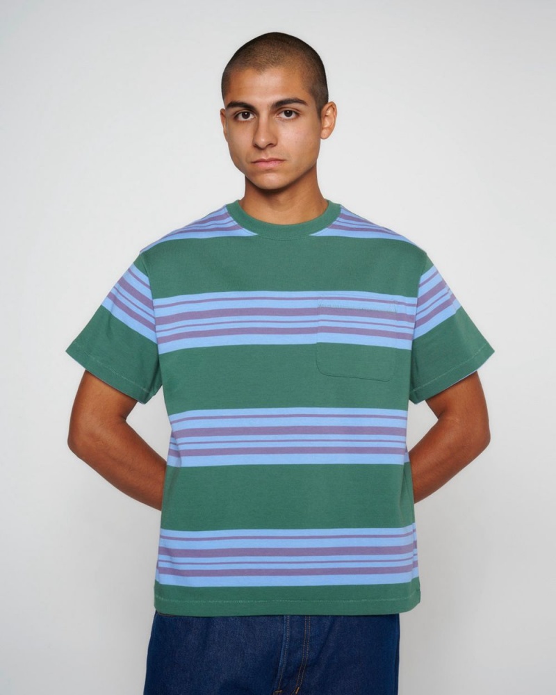 Green Brain Dead Baker Striped Pocket T-Shirt | USA GPCB30495