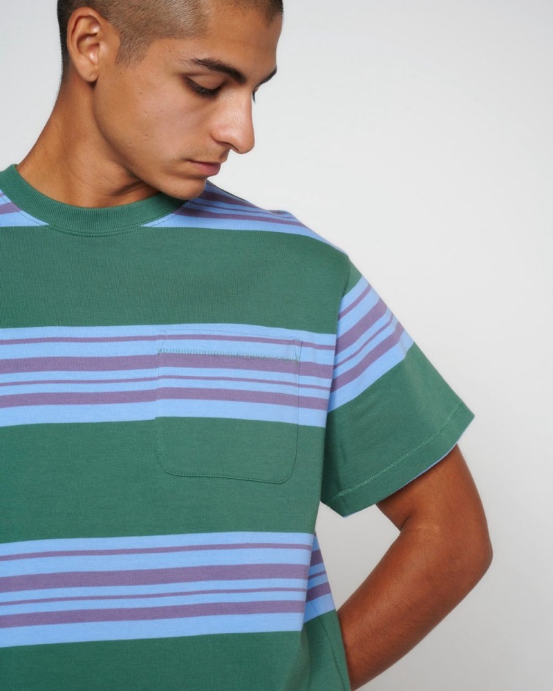 Green Brain Dead Baker Striped Pocket T-Shirt | USA GPCB30495