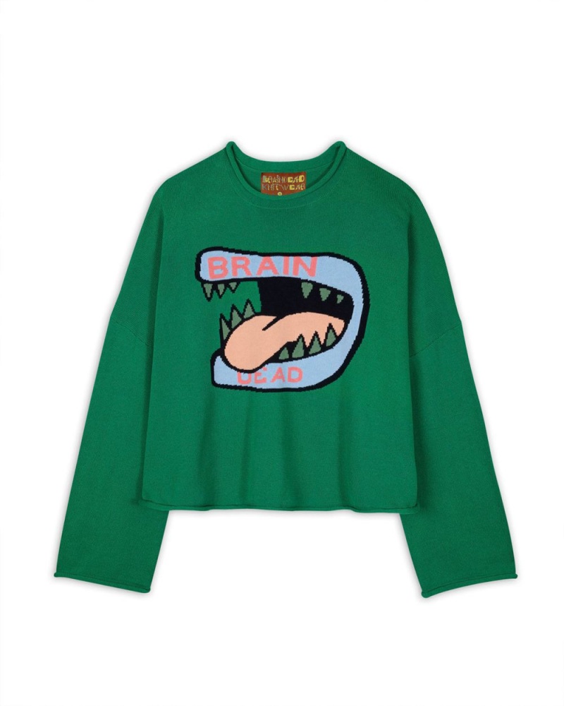 Green Brain Dead Big Bite Oversized Cropped Boxy Sweater | USA EQYV63274