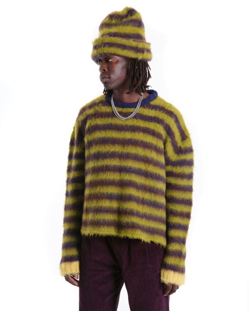 Green Brain Dead Boxy Stripe Knit Beanie | USA CZAR23670