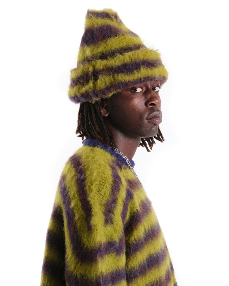 Green Brain Dead Boxy Stripe Knit Beanie | USA CZAR23670