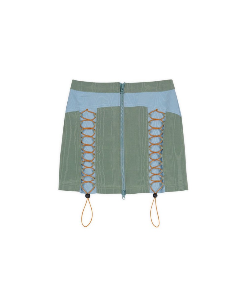 Green Brain Dead Bungee Zip Mini Skirt | USA AEBR60549