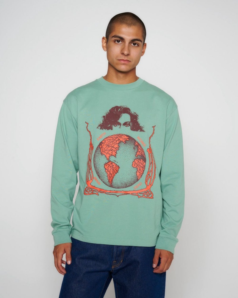 Green Brain Dead Conspiracy Long Sleeve T-Shirt | USA YFDM72158