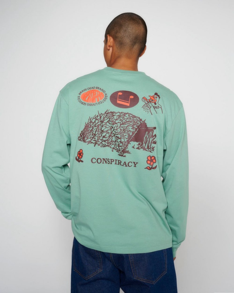 Green Brain Dead Conspiracy Long Sleeve T-Shirt | USA YFDM72158