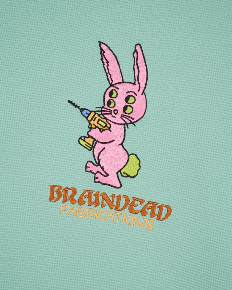 Green Brain Dead Dickies Bunny Drill Embroidered Waffle Mockneck Long Sleeve T-Shirt | USA GNWJ87019