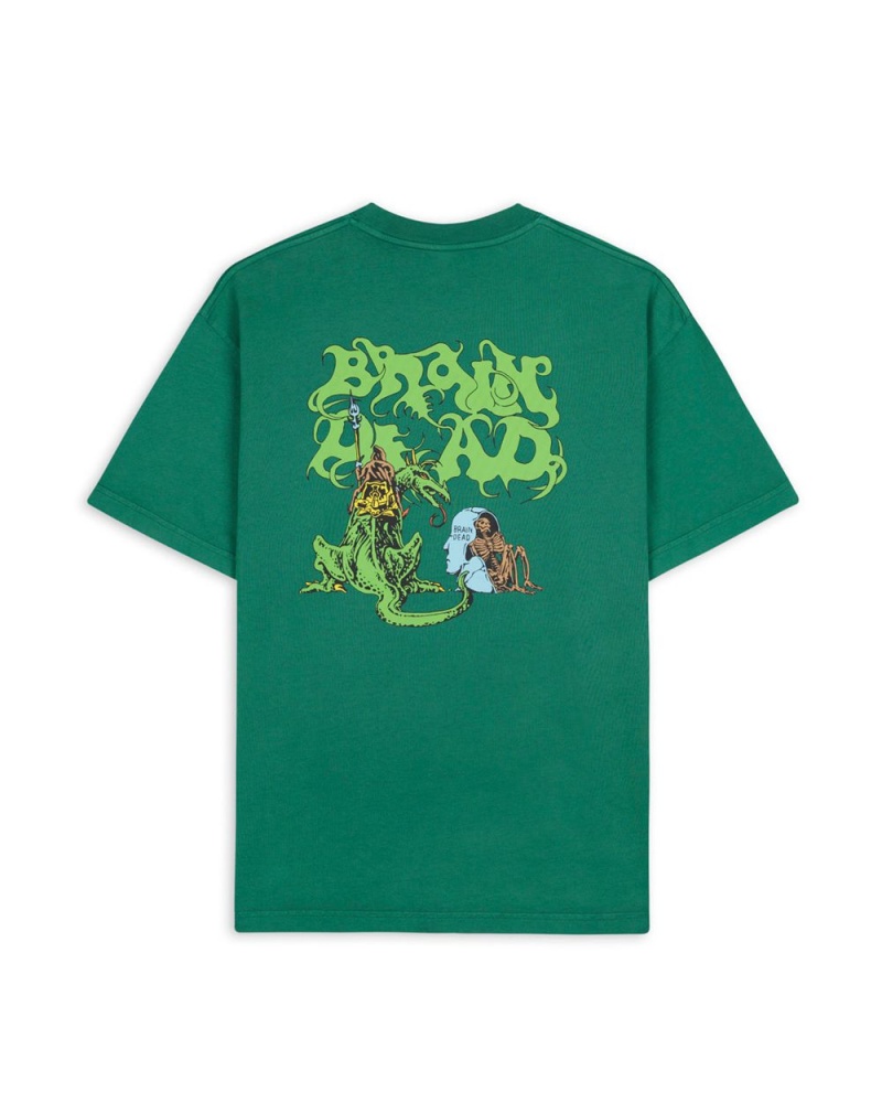 Green Brain Dead Dragon Digger Tee T-Shirt | USA QWNC06241