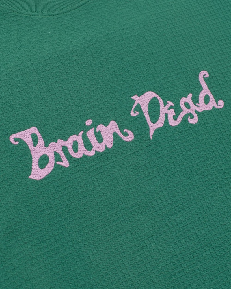 Green Brain Dead Embroidered Waffle Long Sleeve T-Shirt | USA XGCQ74291