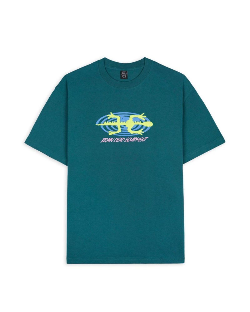 Green Brain Dead Equipment Lizard Spiral T-Shirt | USA HSXC51073