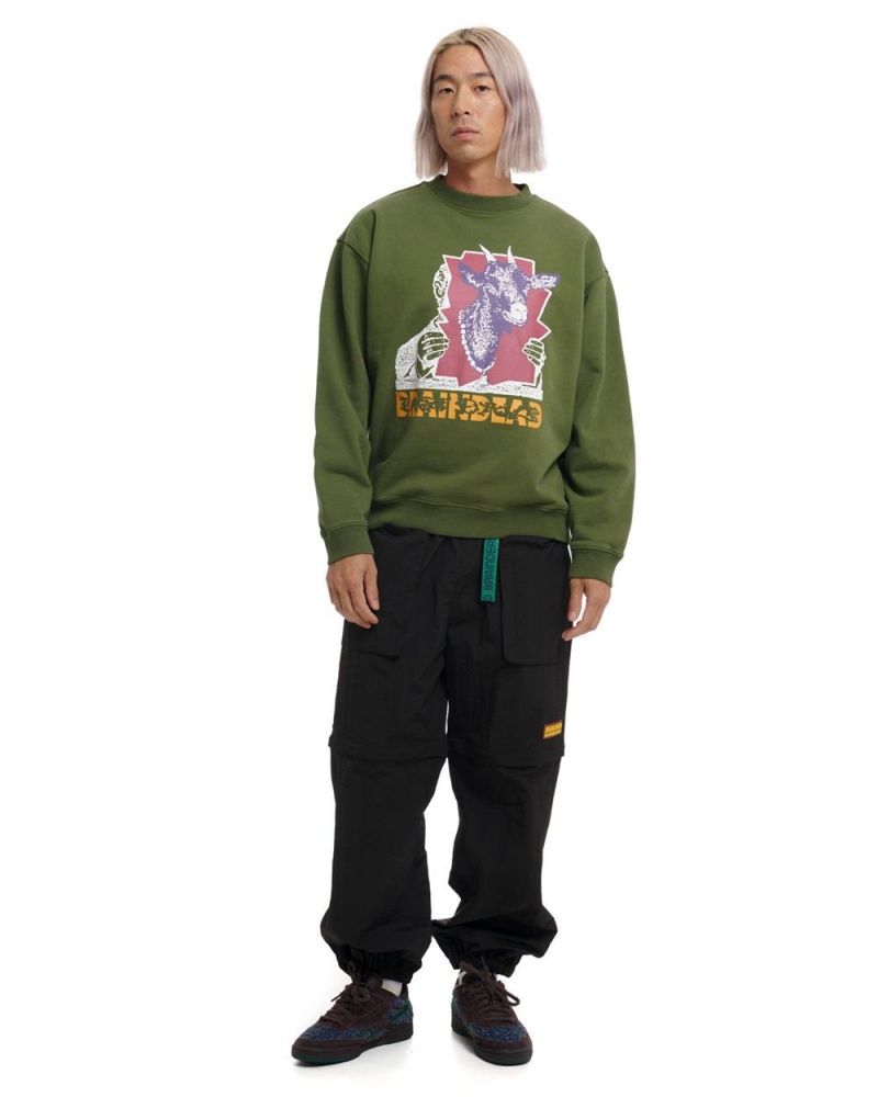 Green Brain Dead Goat Lady Crewneck Sweatshirt | USA EOBK61930