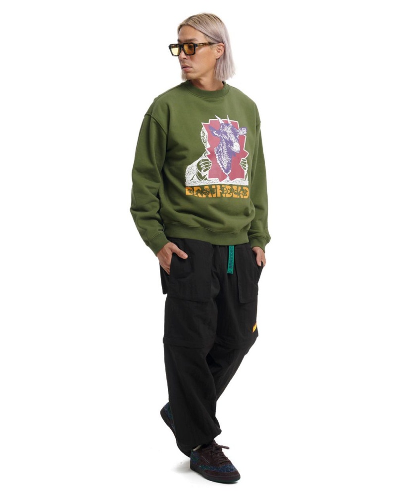 Green Brain Dead Goat Lady Crewneck Sweatshirt | USA EOBK61930