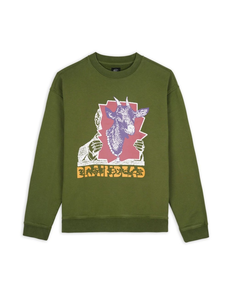 Green Brain Dead Goat Lady Crewneck Sweatshirt | USA EOBK61930