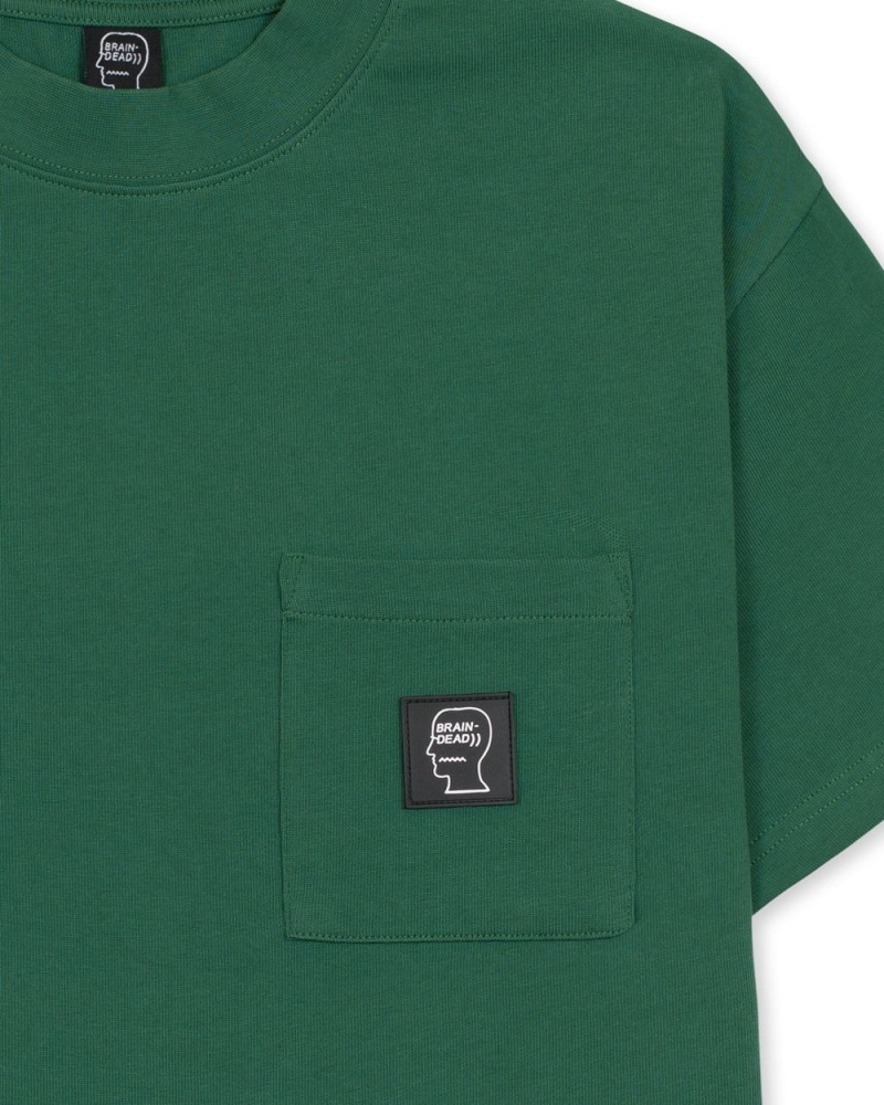 Green Brain Dead Heavyweight Jersey Mockneck Pocket W/Pvc T-Shirt | USA OWVR56893