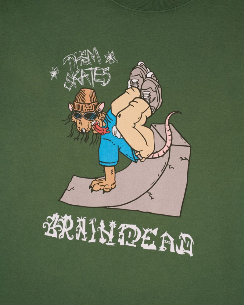 Green Brain Dead Inverted Rat T-Shirt | USA XFIR46395