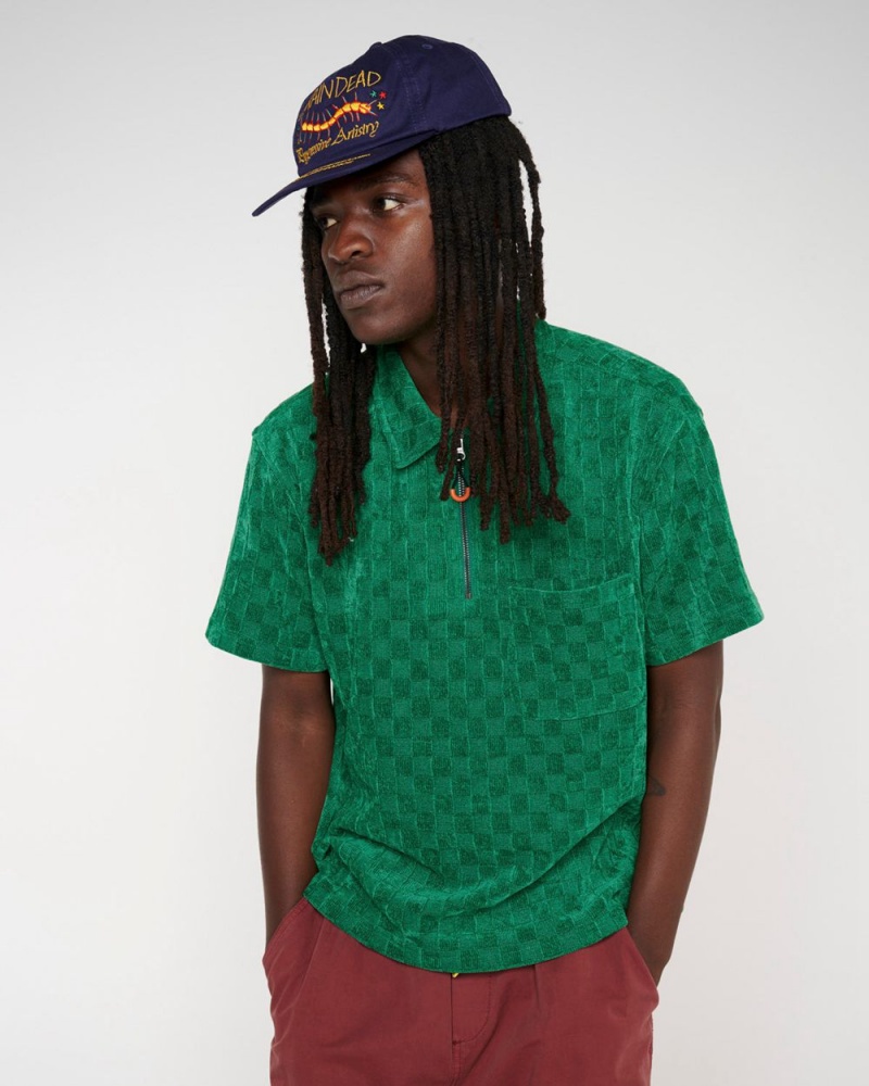 Green Brain Dead Knit Check Half Zip Shirt | USA AGRS67803