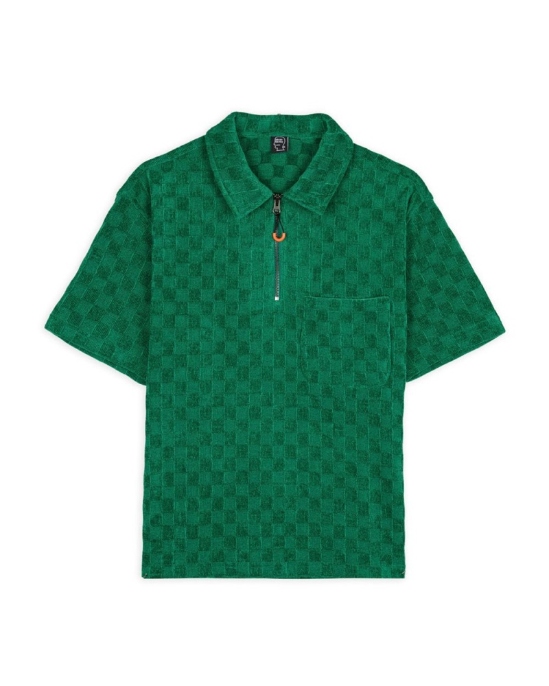 Green Brain Dead Knit Check Half Zip Shirt | USA AGRS67803